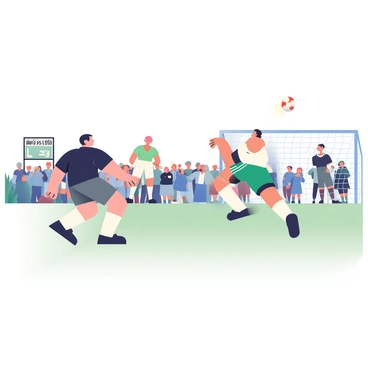 A black-and-white scene depicting a classic football match from the 1920s unfolds on a grass field. Two teams, one wearing dark shirts and the other in light shirts, are intensely focused on the game. In the foreground, a player is mid-kick, sending the ball soaring into the air. The spectators in the background are dressed in period-appropriate clothing, with men in hats and women in long skirts, all showing excitement and anticipation. An old-fashioned scoreboard can be seen in the distance, displaying the score. Vintage goalposts frame the scene, completing the atmosphere of a lively match from that era.