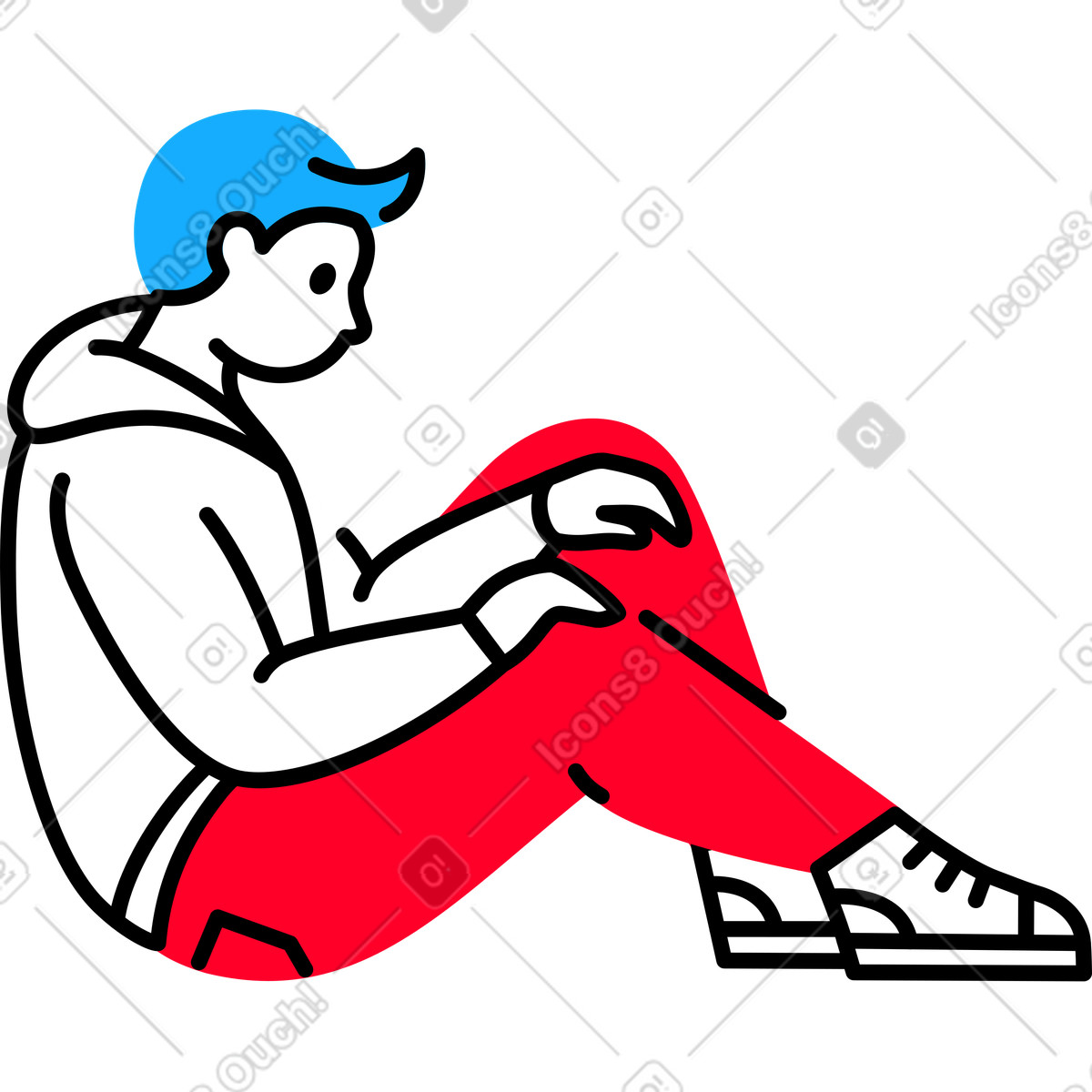 Ilustración Hombre sentado pensativo en estilo Transistor a descargar en PNG y SVG