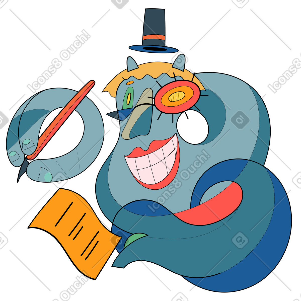 Surreal character with pen and paper, creative writing or journaling illustration in Surr style download in PNG, SVG