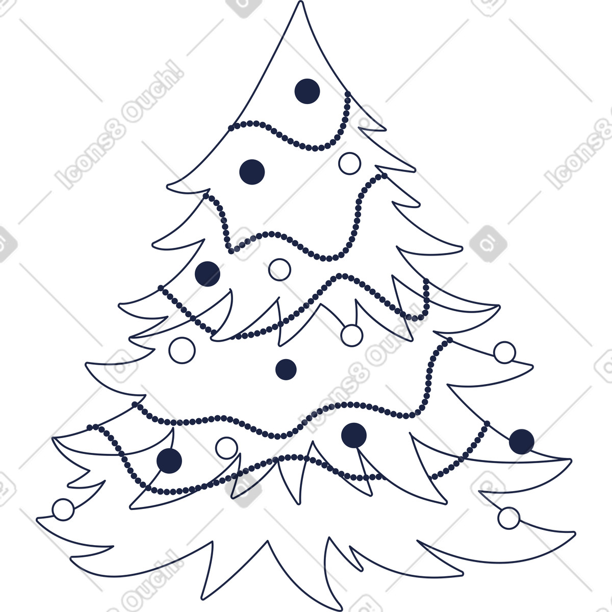 Urban Line スタイルの クリスマスツリーライン のイラストをPNG、SVG形式でダウンロード