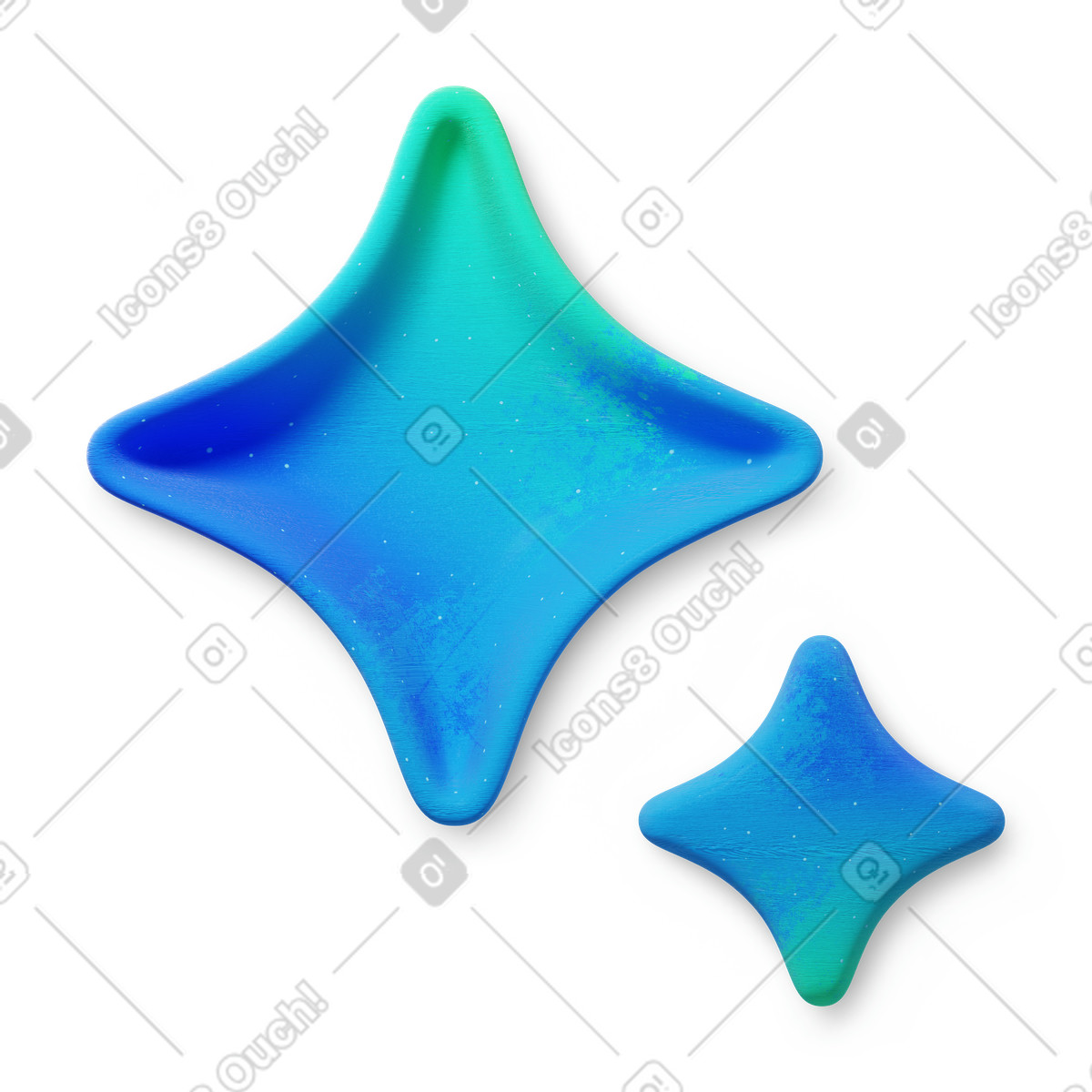 Gradient blue AI stars icon illustration in 3D Microsoft Fluent style download in PNG, SVG