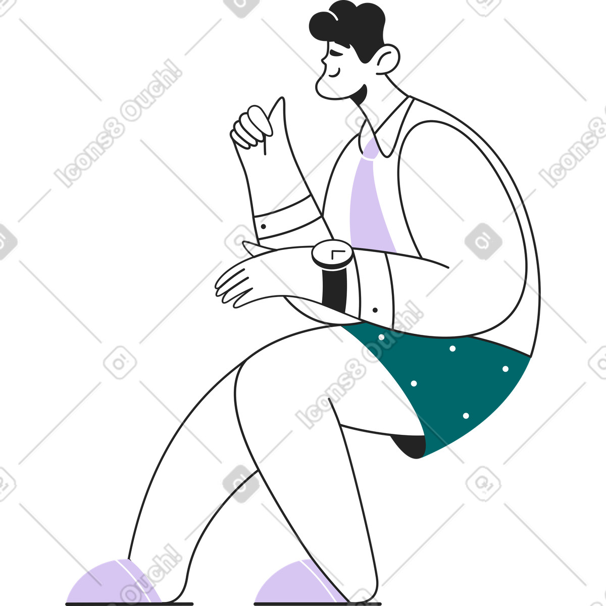 Mann arbeiter in shorts und krawatte-Illustration im Sammy Line-Stil als Download PNG, SVG