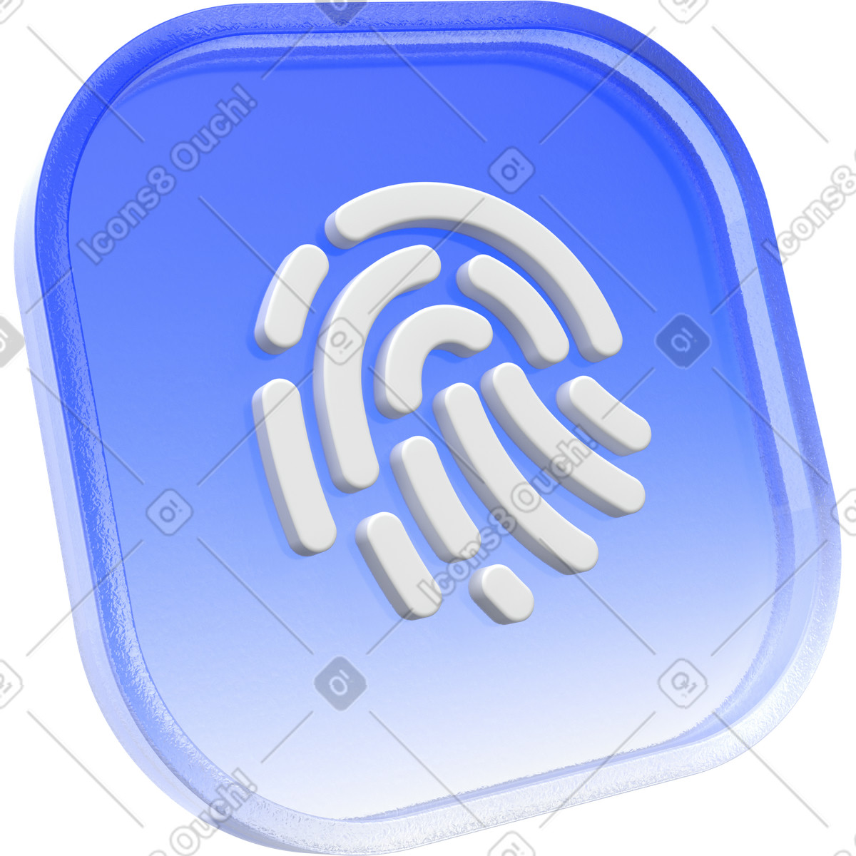 Icona dell'impronta digitale in vetro blu 3d, pulsante di sicurezza biometrica, simbolo touch id illustrazione stile 3D Enterprise scarica PNG, SVG