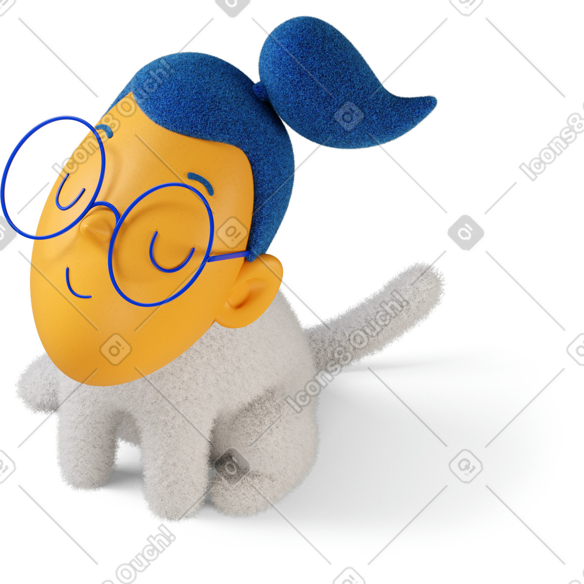 Vista dall'alto di tre quarti una ragazza soddisfatta seduta girata a sinistra illustrazione in stile 3D Buddy scarica in PNG, SVG