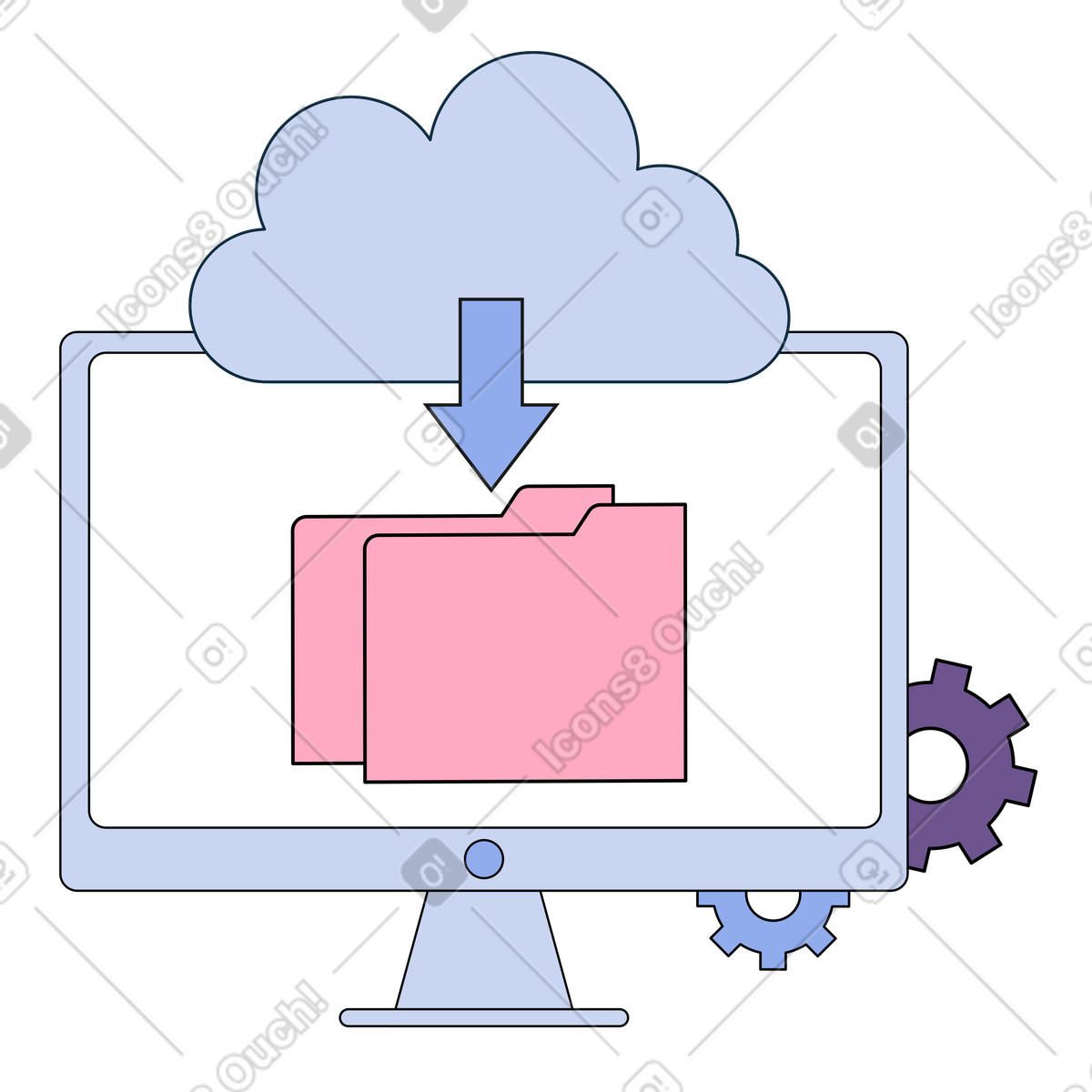 Illustration Téléchargement de données à partir du stockage cloud dans le style Bloom télécharger aux formats PNG, SVG