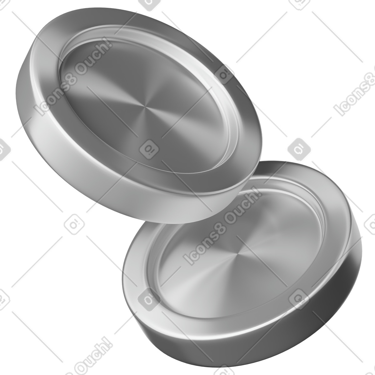 3D Plastic スタイルの Coins silver metal discs floating diagonally symbolizing financial growth のイラストをPNG、SVG形式でダウンロード