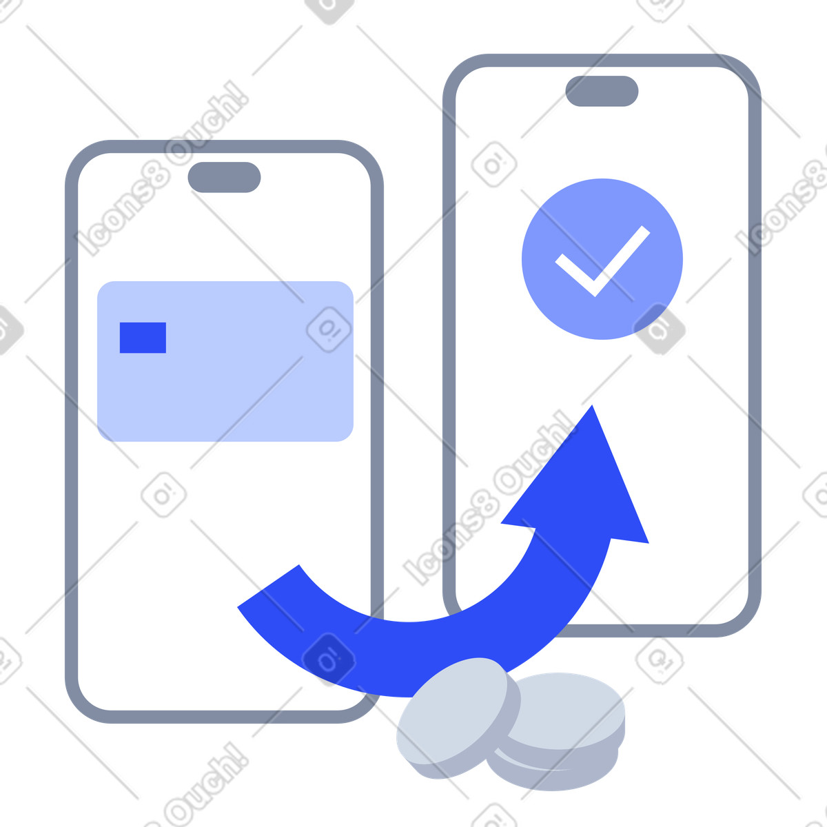 Money transfer between smartphones, online banking and finance management illustration in System style download in PNG, SVG