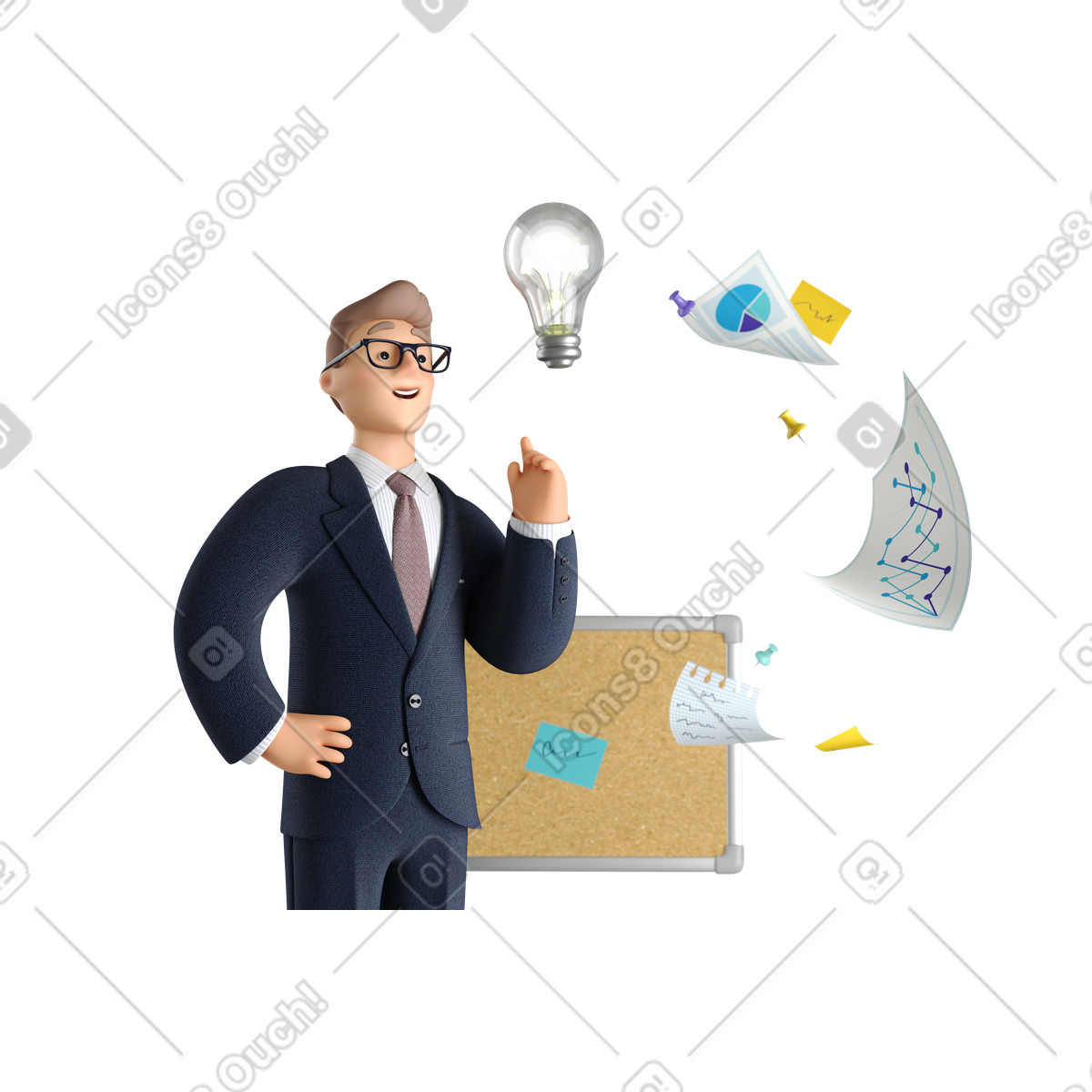 L'uomo d'affari ha generato una grande idea illustrazione in stile 3D Business scarica in PNG, SVG