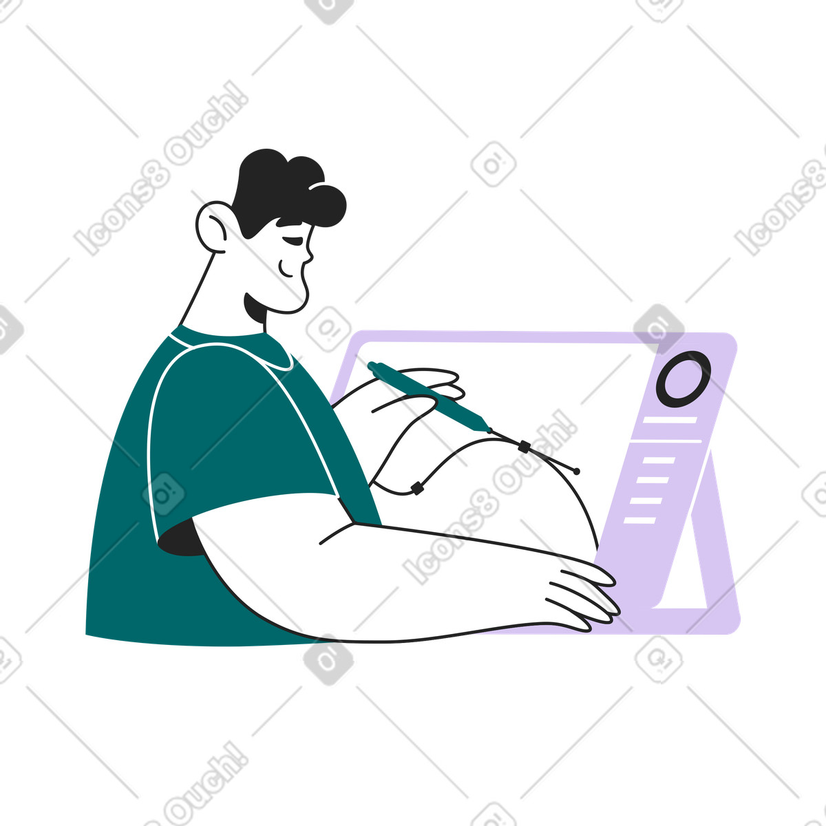 下载 Sammy Line 风格的 Designer sketching on drawing tablet, digital illustration and visual content production 插画，支持 PNG、SVG 格式