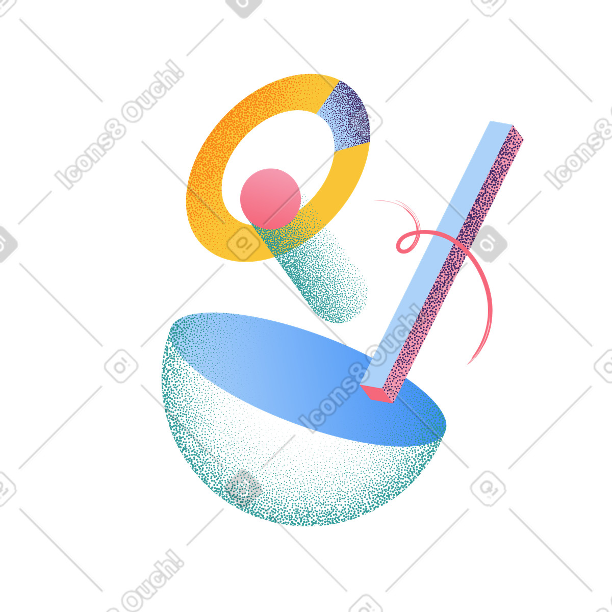 Illustration Colorful geometric shape composition for visual creativity dans le style Grain à télécharger aux formats PNG, SVG