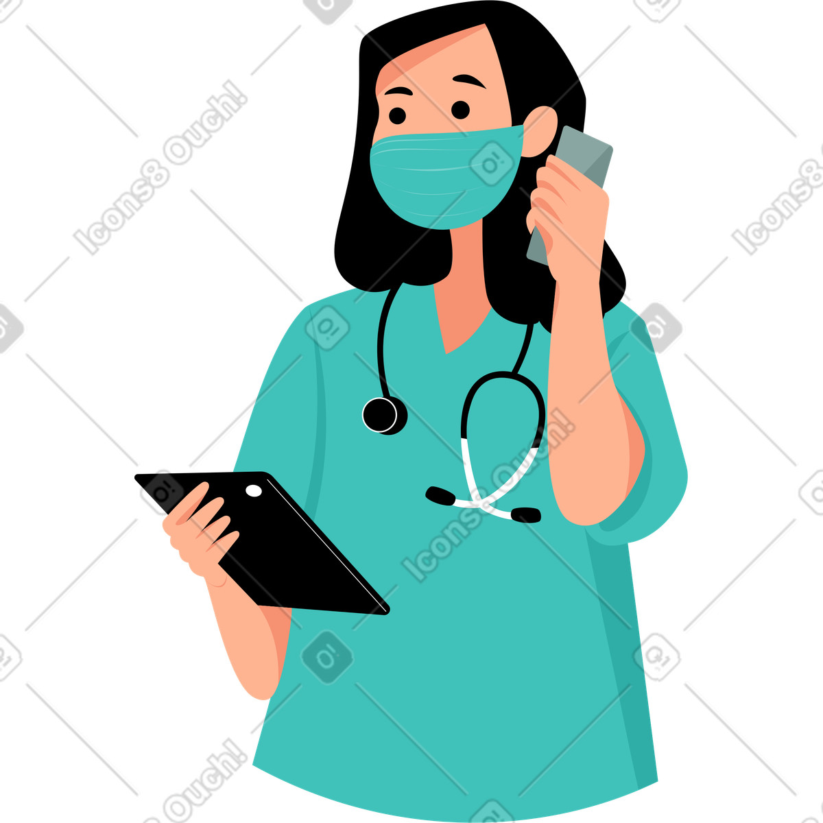 Ilustración Doctor with tablet and phone en estilo Lagom a descargar en PNG y SVG