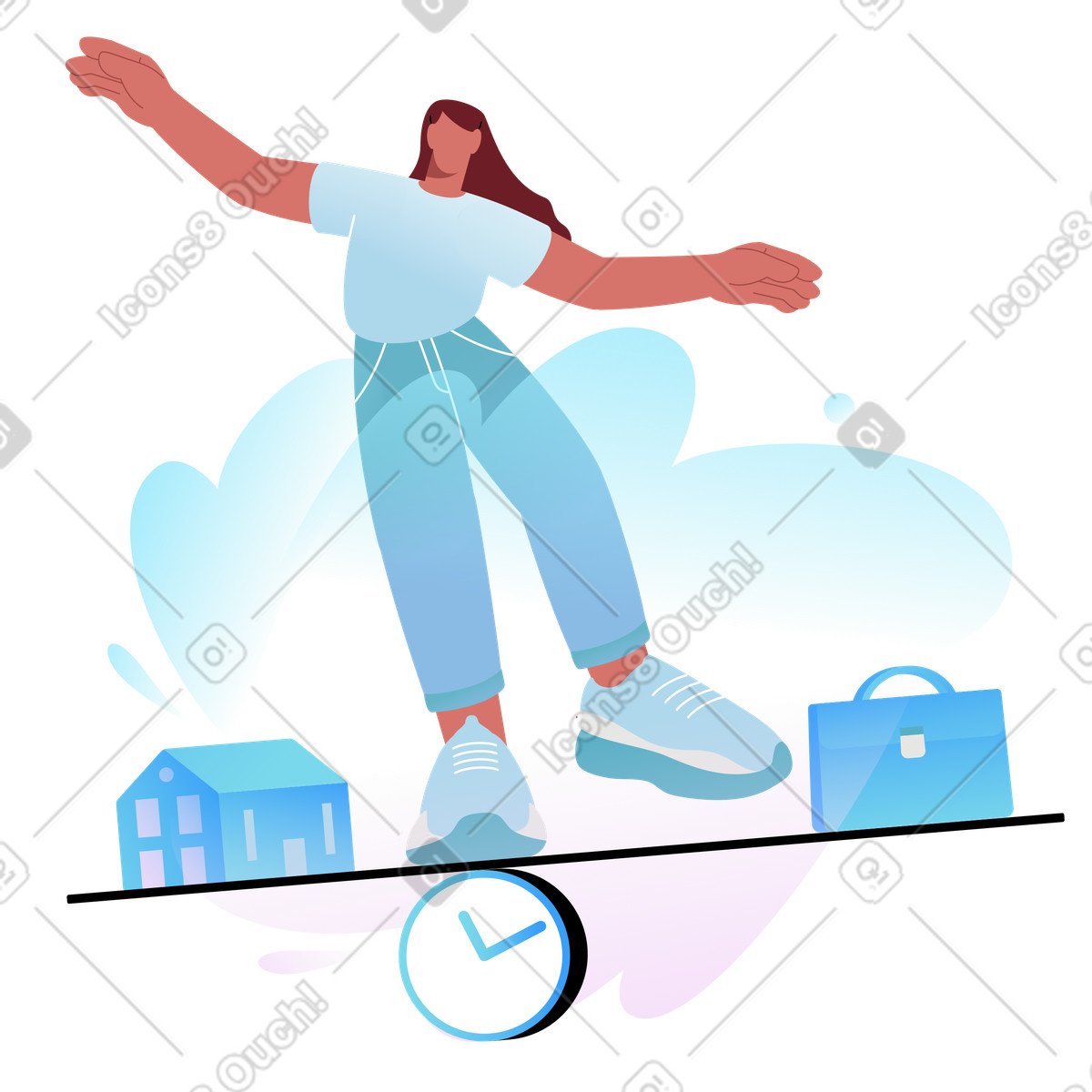 Airy 스타일의 Balancing on line between home and career, Work-life balance time management 일러스트레이션 PNG, SVG 다운로드