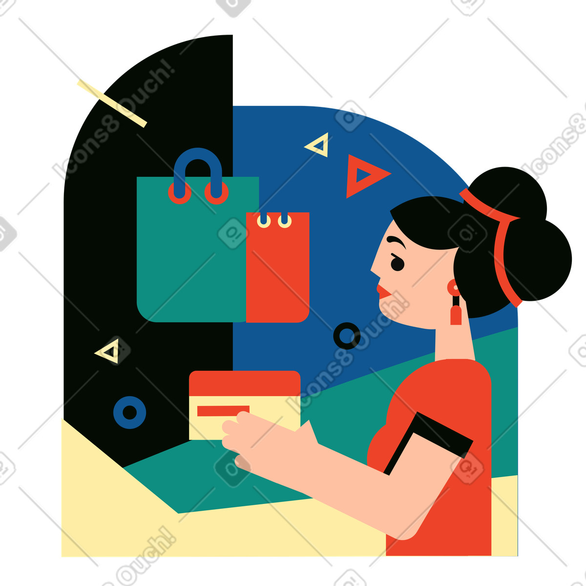 Ilustración Shopping online with payment card, E-commerce or digital retail en estilo Polar a descargar en PNG y SVG