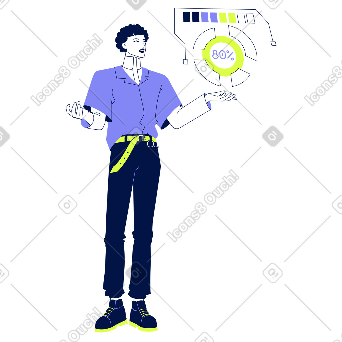 Иллюстрация Person presenting donut chart, Data visualization or business analytics в стиле Glow — скачать в форматах PNG, SVG