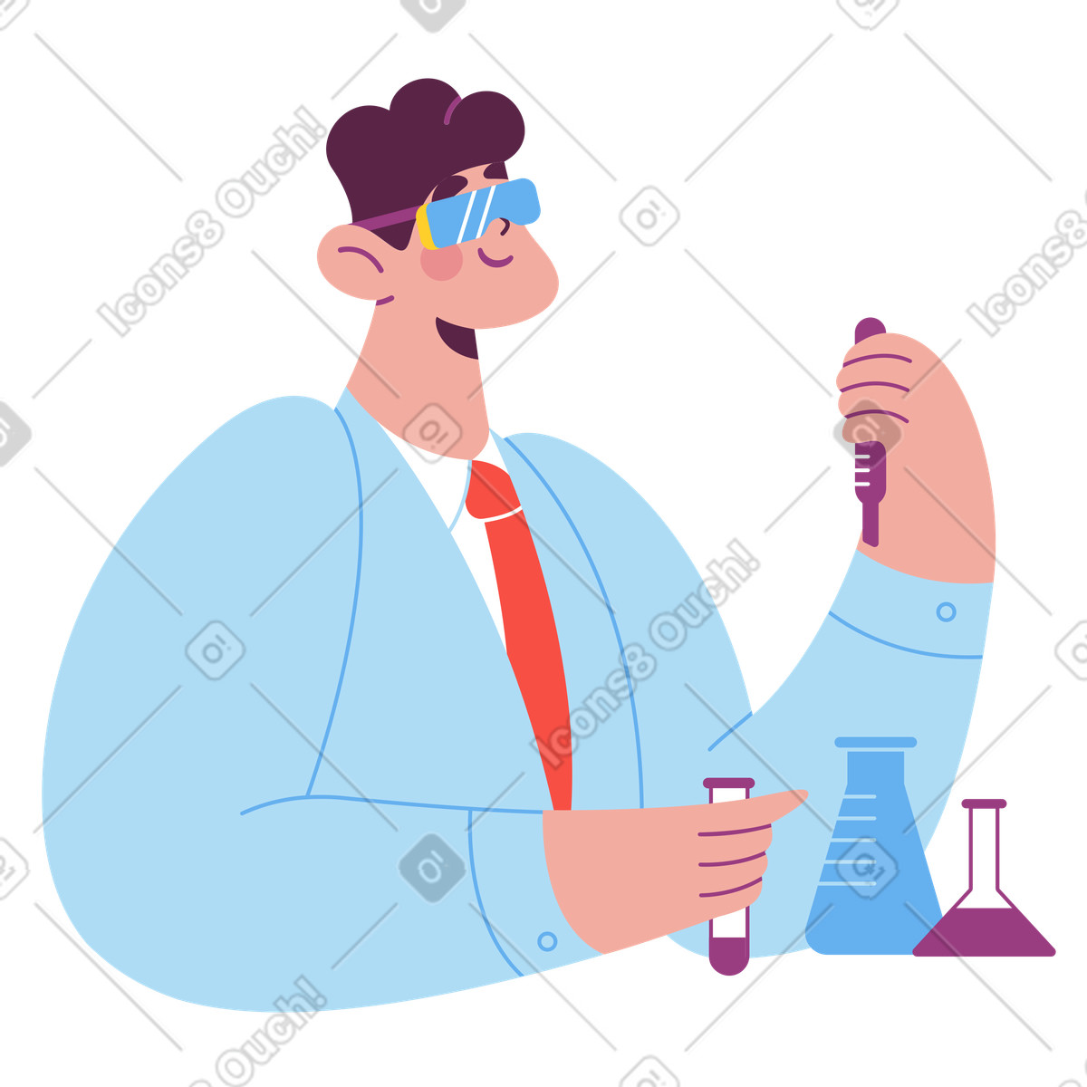 下载 Sammy 风格的 戴眼镜的科学家正在研究疫苗 插画，支持 PNG、SVG 格式