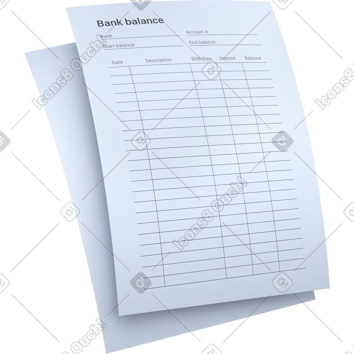 Bank balance statement, Financial report document, Accounting ledger sheet illustration in 3D Pro style download in PNG, SVG