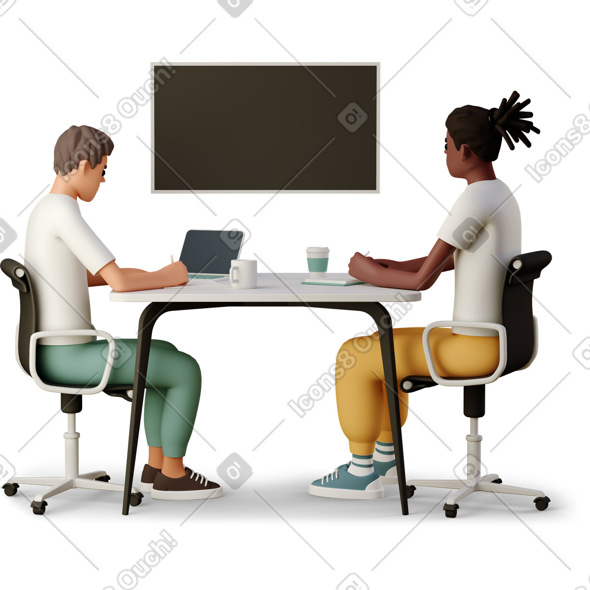 下载 3D Casual life 风格的 Online video conference in office 插画，支持 PNG、SVG 格式