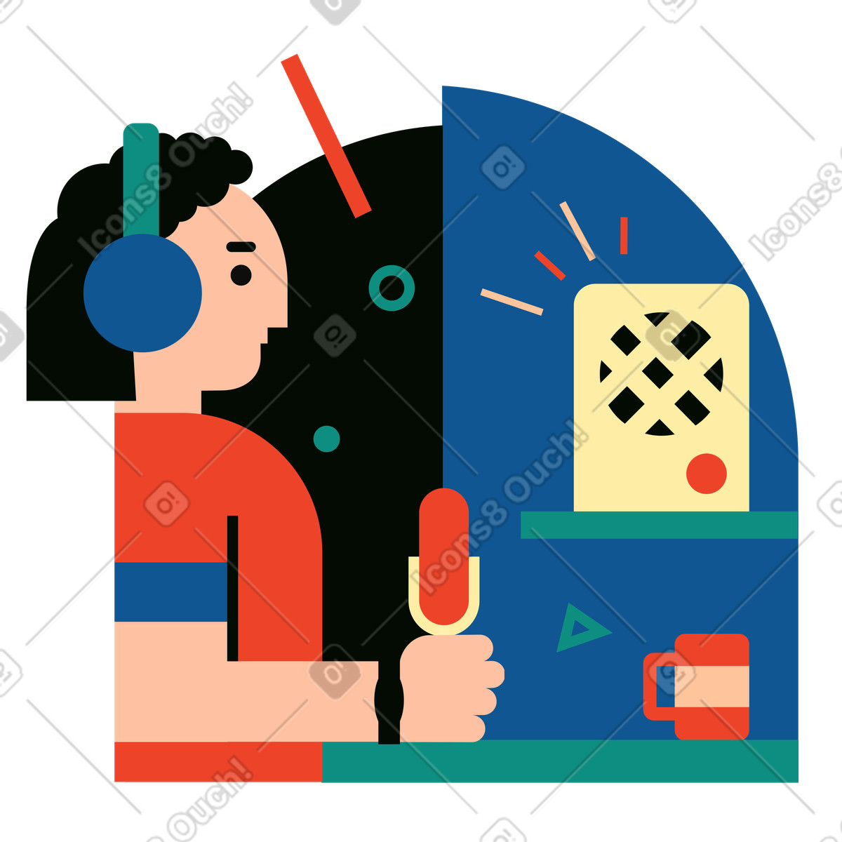 Ilustración Locutor de radio escuchando la en estilo Polar a descargar en PNG y SVG