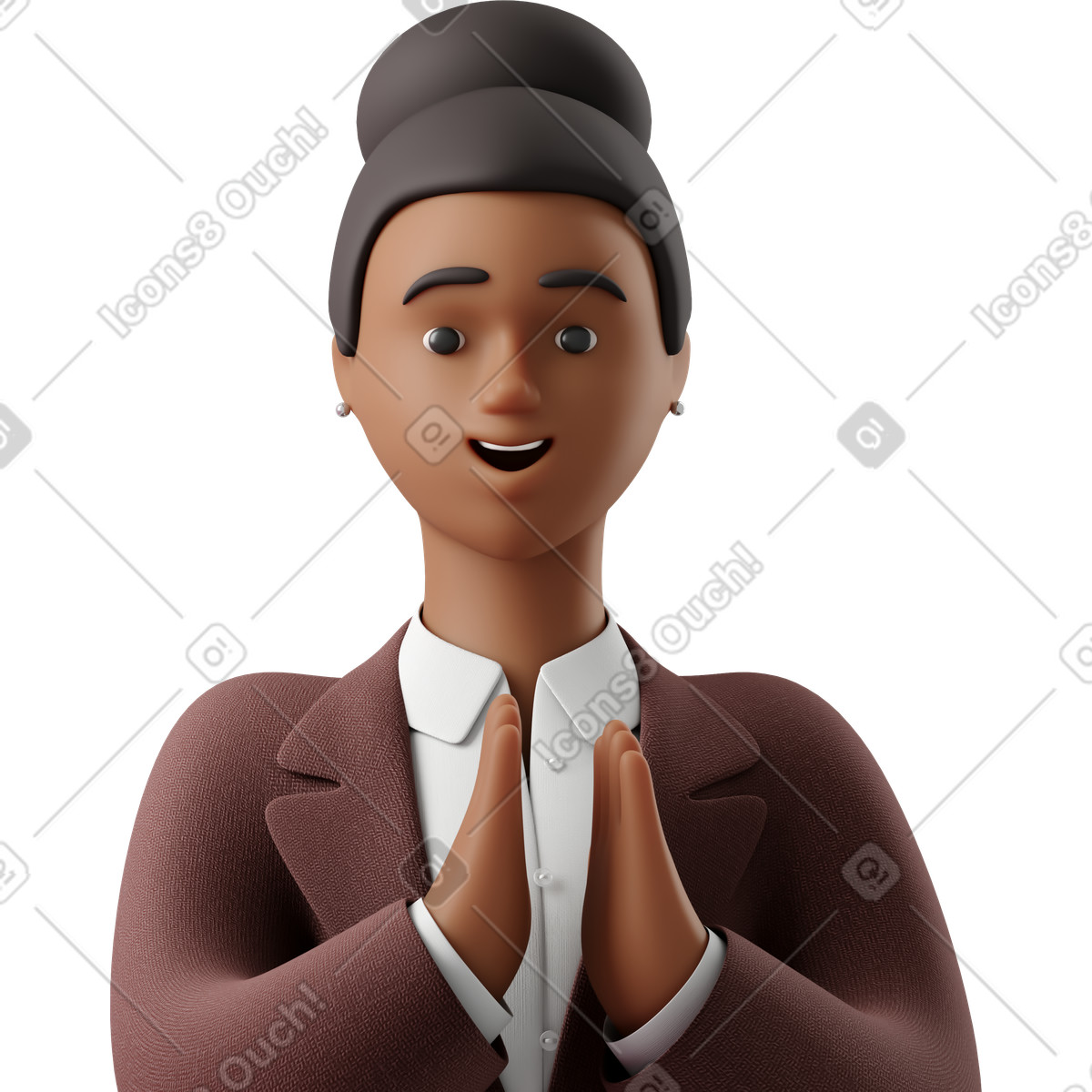 Illustration Close up of black businesswoman in brown suit clapping hands dans le style 3D Business à télécharger aux formats PNG, SVG