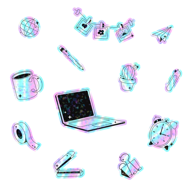 Various weather icons in pastel colors - Holostickers style illustration