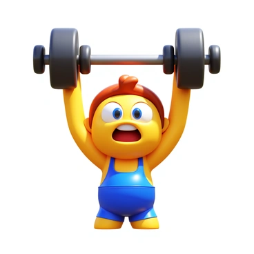 An animated character from a popular cartoon performing a dumbbell pullover exercise. The character has large, exaggerated eyes wide open, showing intense focus. Their mouth is in a comedic "O" shape, emphasizing effort. The character's arms are lifted above their head, gripping a large dumbbell. They are wearing a colorful workout outfit that stands out. The scene has a bright and energetic atmosphere, enhancing the character's animated features.