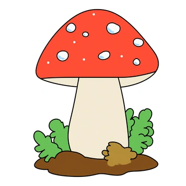 A vibrant red mushroom with several raindrops resting on its cap.