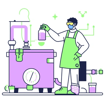 A technician adding chemicals to a large treatment tank while wearing safety gear