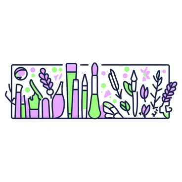 An imaginary border is formed by a series of paintbrushes and pencils arranged in a linear pattern. The paintbrushes are varied in size, with some having bristles in different shapes and lengths, while the pencils have sharpened tips and vivid erasers. On one side of the border, there is a collection of colorful abstract shapes and patterns, creating a lively scene. On the other side, intricate line art depicting nature, featuring leaves and flowers, complements the vibrant side. The contrasting styles offer a clear division, emphasized by the creative tools forming the border between them.