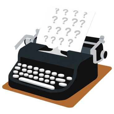 An old-fashioned typewriter with a glossy black finish sits on a wooden table. The typewriter's keys are shiny and well-worn, indicating years of use. A sheet of white paper emerges from the roller, completely filled with neatly typed question marks, forming a dense pattern. The ambient light casts soft shadows on the typewriter, highlighting its vintage features. The scene captures a sense of nostalgia and curiosity, with question marks suggesting an ongoing search for answers.