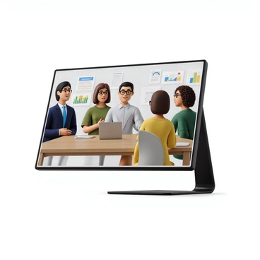 A group of four people engaged in a video conference, each displayed in separate windows on a digital screen. The individuals include a man with short black hair wearing a blue suit, a woman with long brown hair in a green blouse, a middle-aged man with glasses in a white shirt, and a young woman with curly hair in a yellow dress. They appear to be discussing insurance policies, with various documents and colorful graphs displayed on the screen behind them. The atmosphere looks professional and focused, with the individuals actively engaging in the conversation.