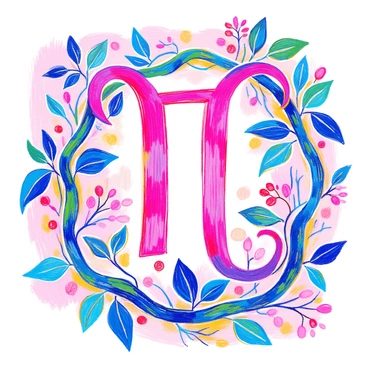 A detailed depiction of the Virgo symbol "♍" is shown, elegantly intertwined with lush green vines and delicate leaves. The vines wrap around the letters in a graceful manner, with small, intricate leaves sprouting from various points along the design. The symbol is bold and prominent at the center, surrounded by soft curves of the vines. The leaves vary in size and shape, adding texture and depth to the composition. The overall arrangement creates a harmonious sense of nature and astrological significance.