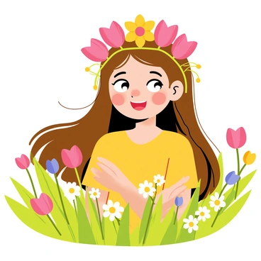A young girl wearing a crown made of freshly picked spring flowers
