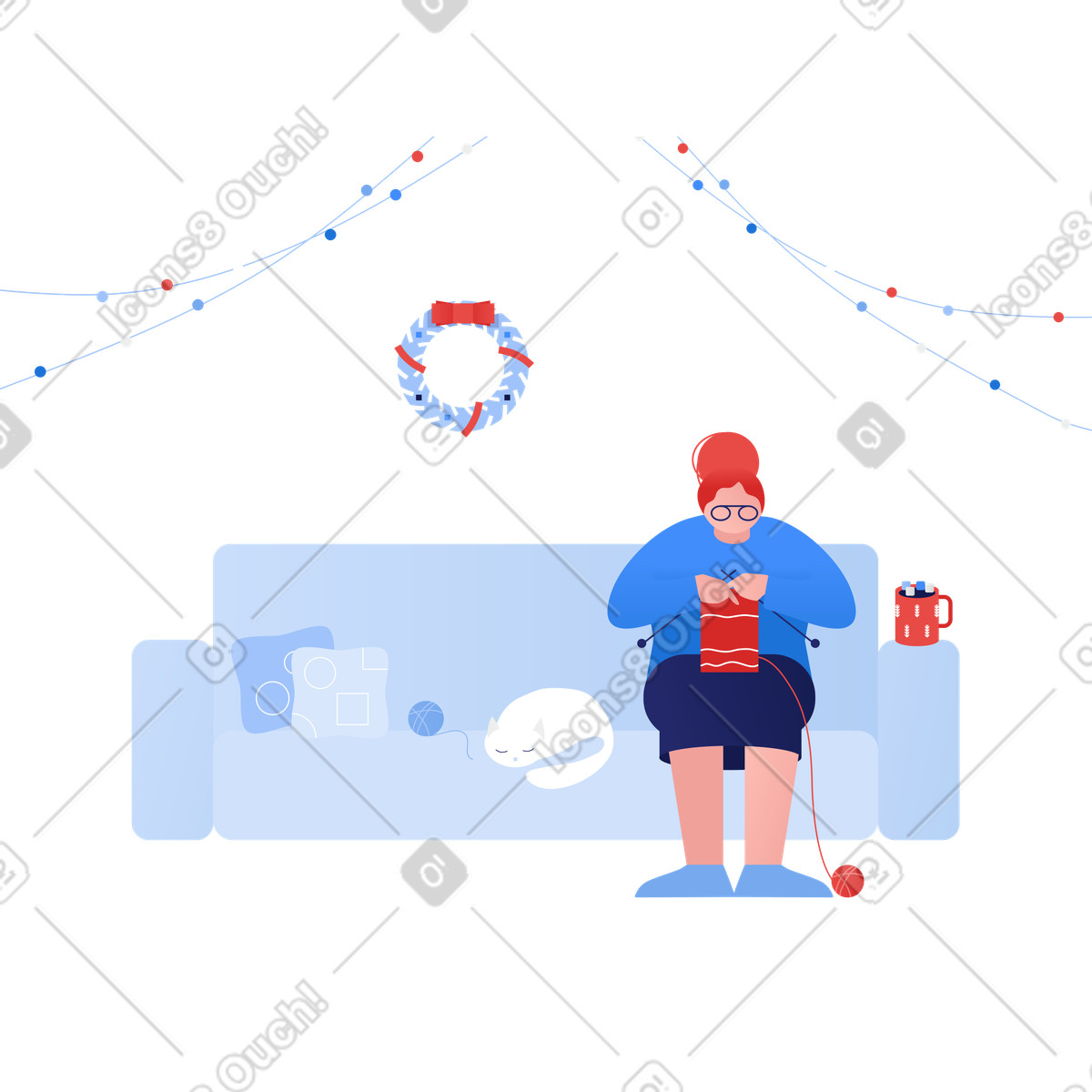 Winter holidays at home illustration featuring elderly clipart images and graphics collection