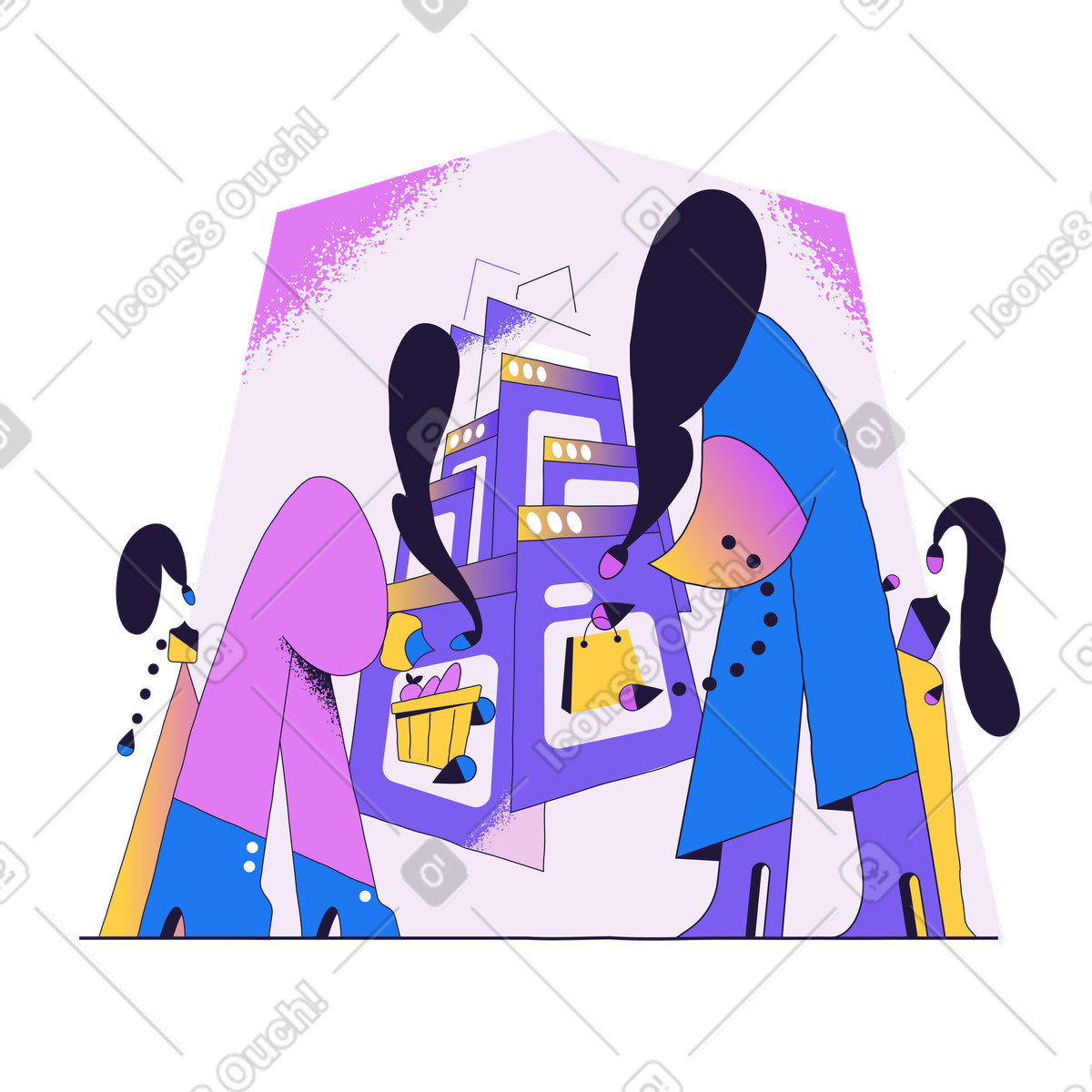 Individui che acquistano beni su internet illustrazione in stile Conifer scarica in PNG, SVG