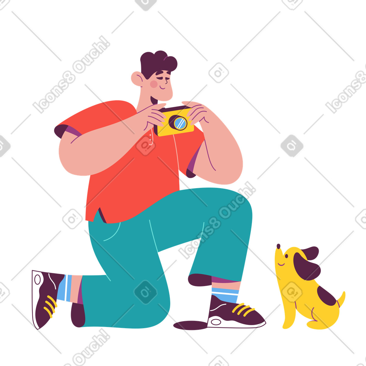 Mann fotografiert einen hund-Illustration im Sammy-Stil als Download in PNG, SVG