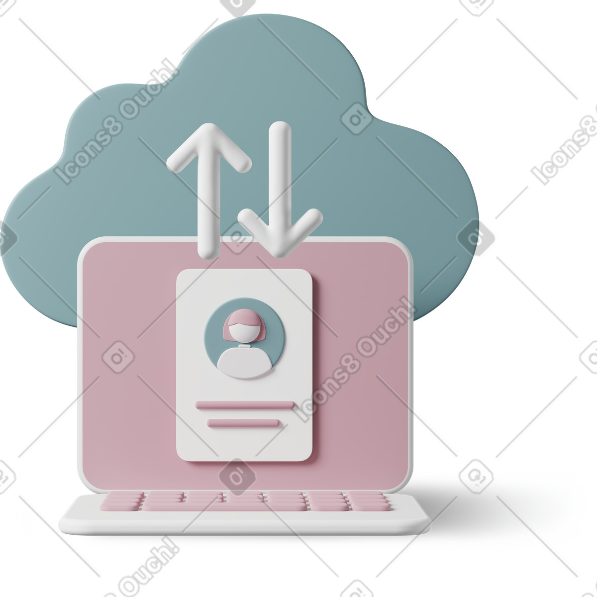 3D Casual life 스타일의 Cloud archive laptop 일러스트레이션 PNG, SVG 다운로드