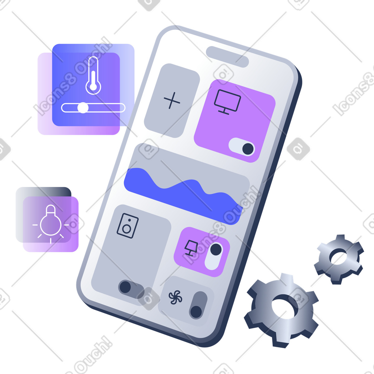 Smart home management with mobile application illustration in Lucent style download in PNG, SVG