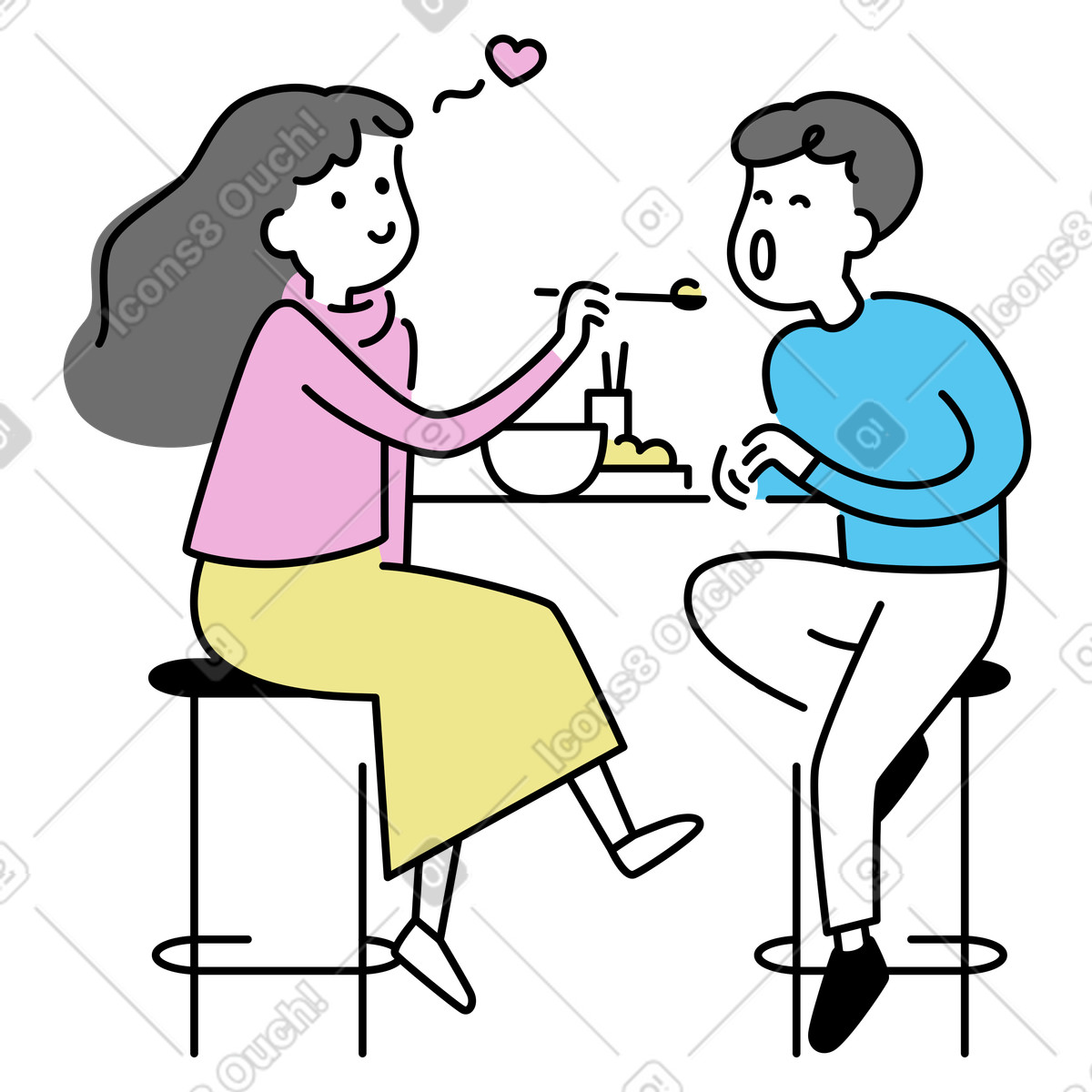 Couple sharing a meal, caring relationship and affection-Illustration im Mochi-Stil als Download in PNG, SVG
