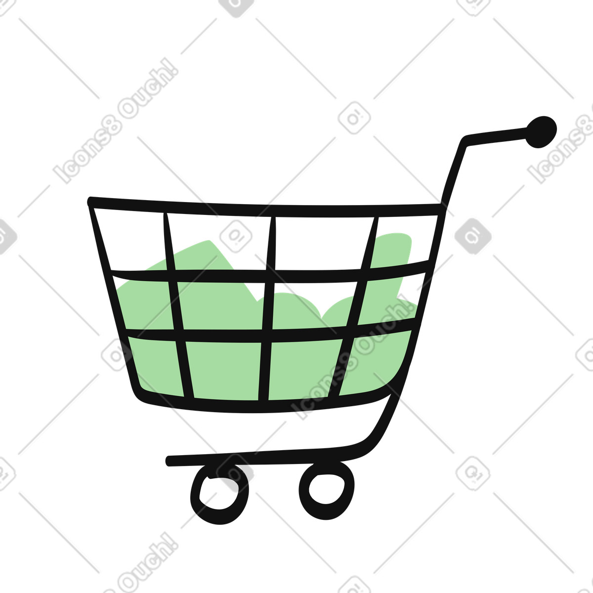 Shopping cart filled with groceries simple retail purchase symbol illustrazione in stile Organic scarica in PNG, SVG