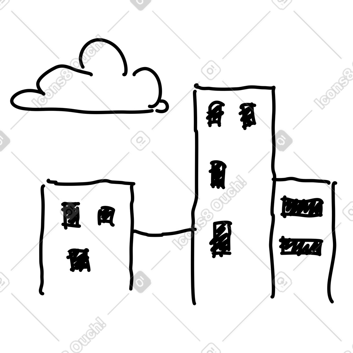 Ilustración Buildings skyline with cloud above simple hand drawn cityscape sketch en estilo Rough a descargar en PNG y SVG