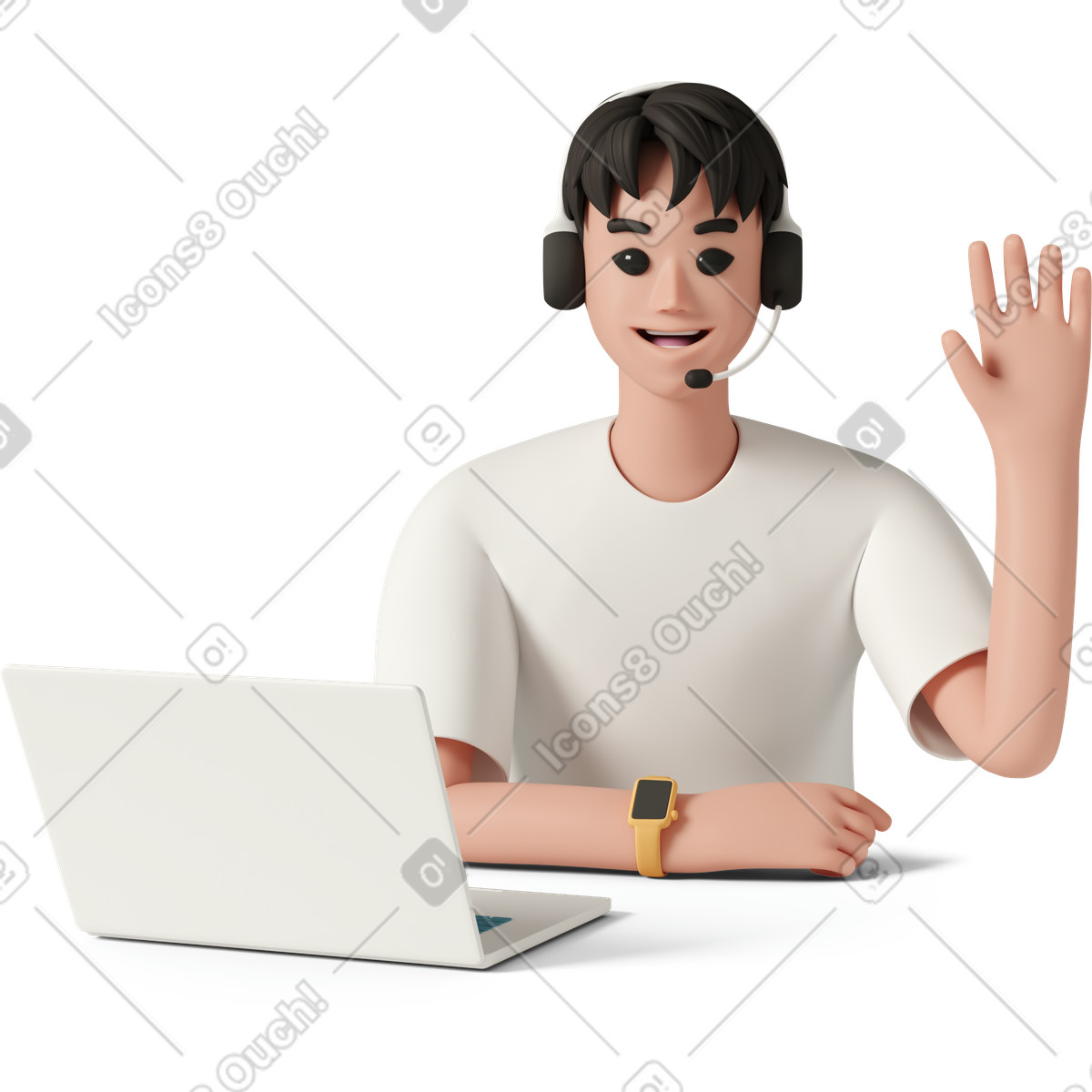 Smiling man wearing headset with microphone-Illustration im 3D Casual life-Stil als Download in PNG, SVG