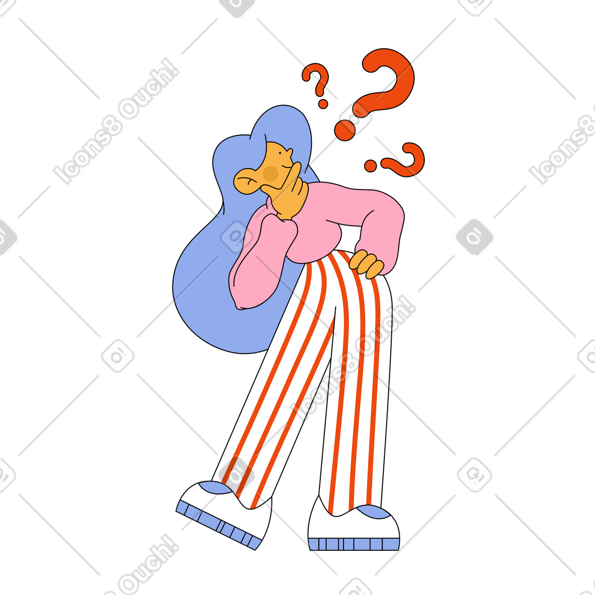 Frau, die über das problem nachdenkt animierte Illustration im Bloom-Stil als Download in GIF, Lottie (JSON), AE