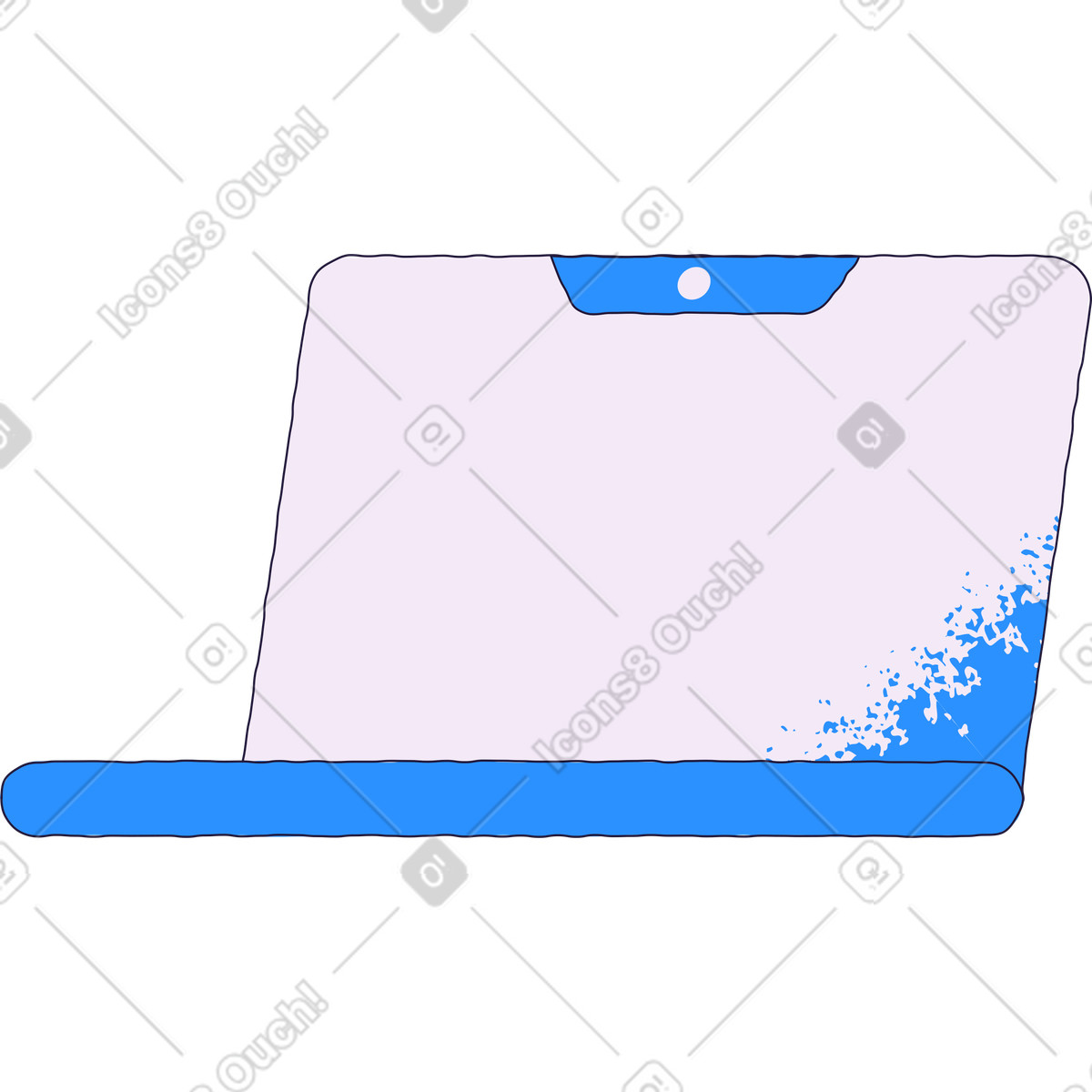 Open laptop with abstract blue corner detail for workspace illustration in Conifer style download in PNG, SVG