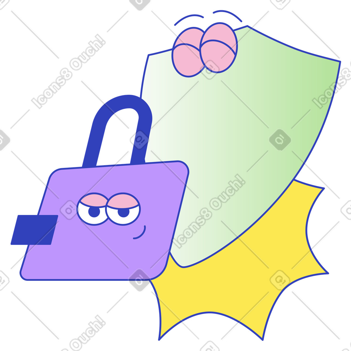 Shield and padlock with eyes, data protection and online safety illustration in Eyeful style download in PNG, SVG