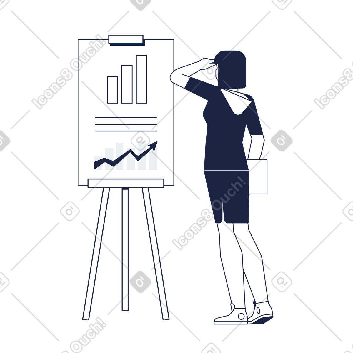 Ilustración Mujer y gráfico con plan de negocios en estilo Urban Line a descargar en PNG SVG