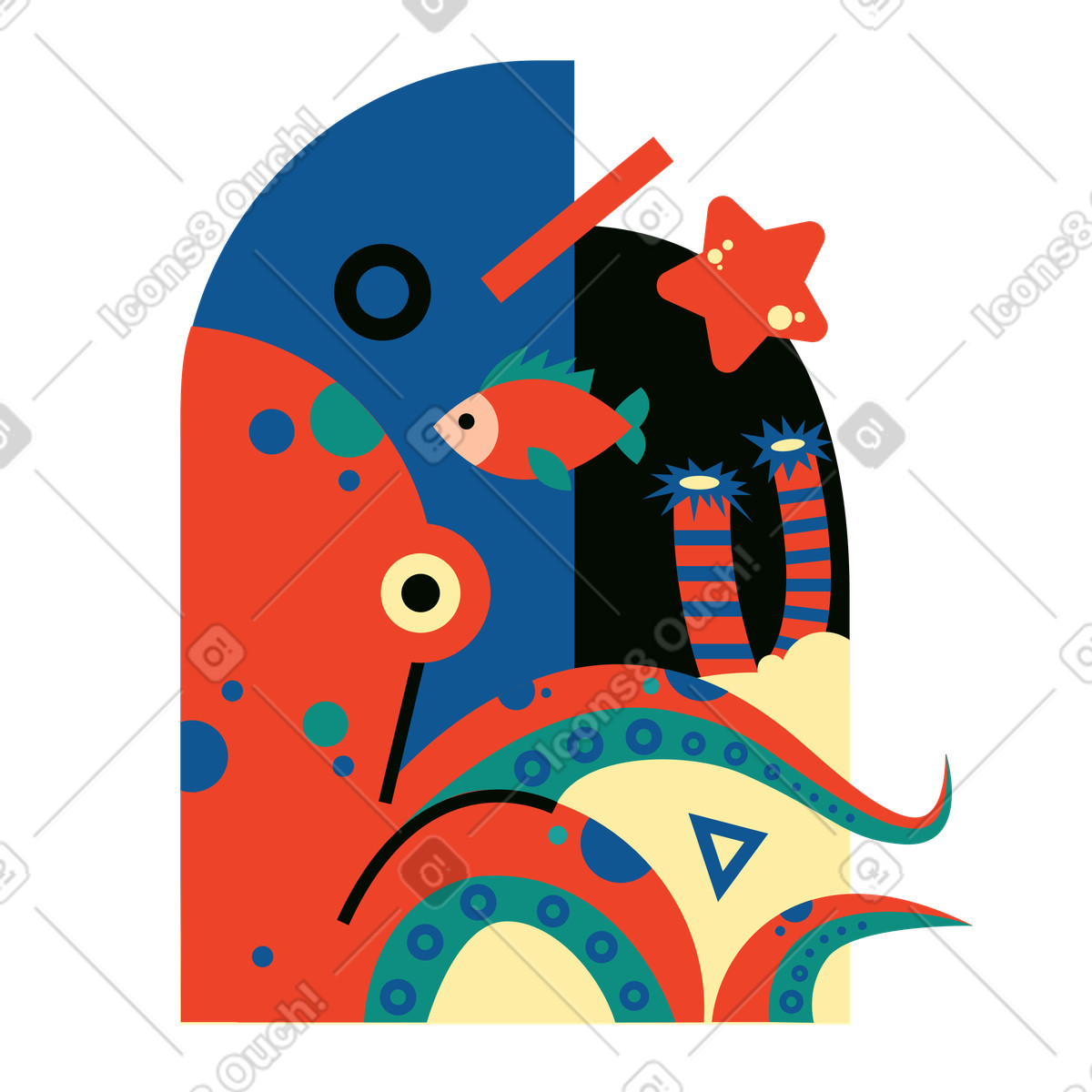 Ilustración Mundo submarino con pulpo. en estilo Polar a descargar en PNG y SVG
