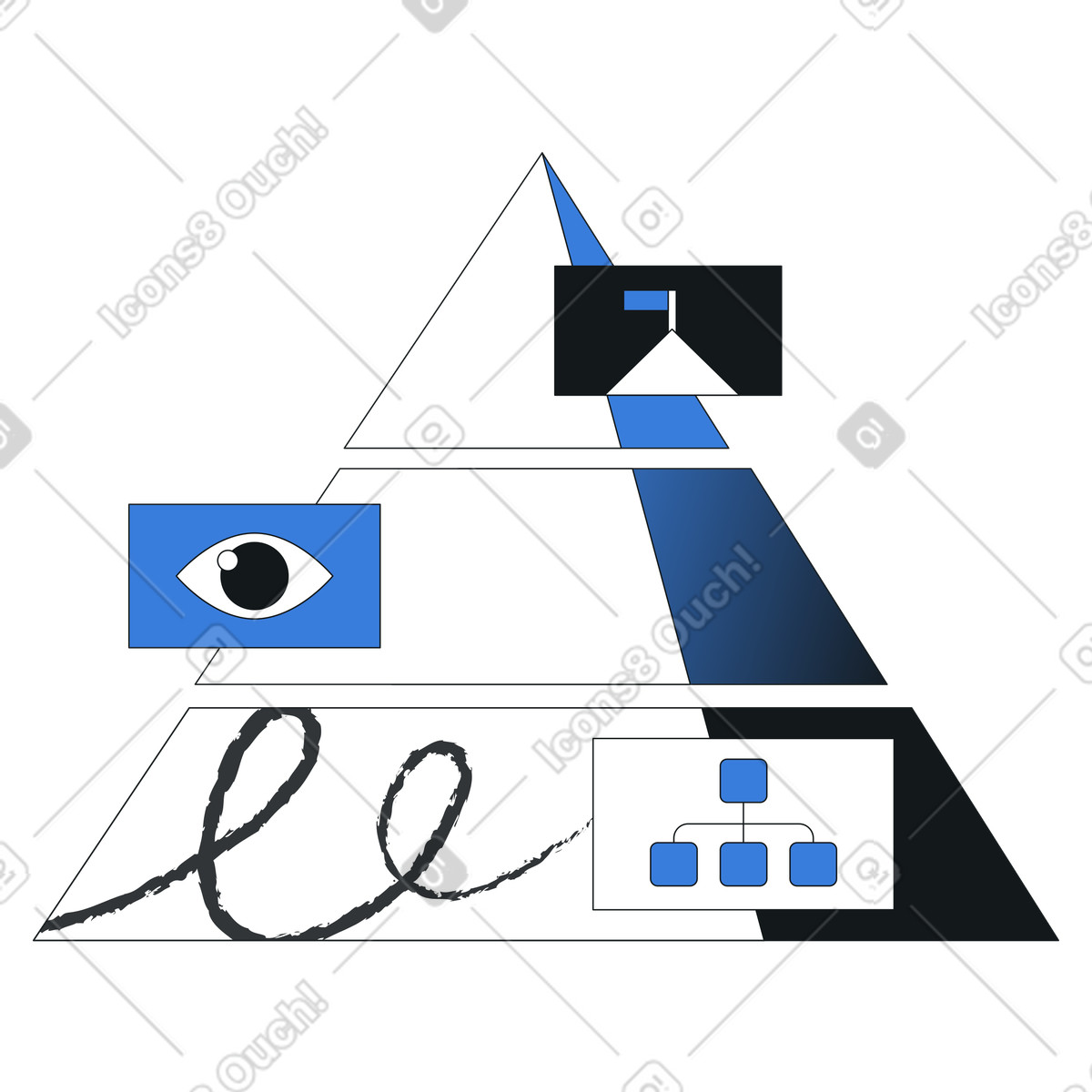 Business objective hierarchy model, Organizational strategy pyramid mission to execution illustration in Midnight style download in PNG, SVG