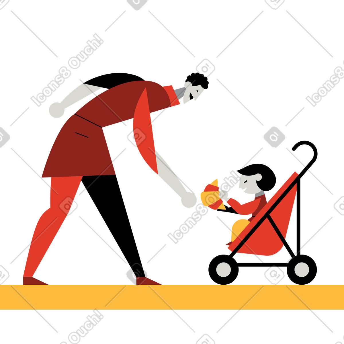 Illustration Homme donnant un croissant à enfant dans une poussette le style Burgundy télécharger aux formats PNG, SVG