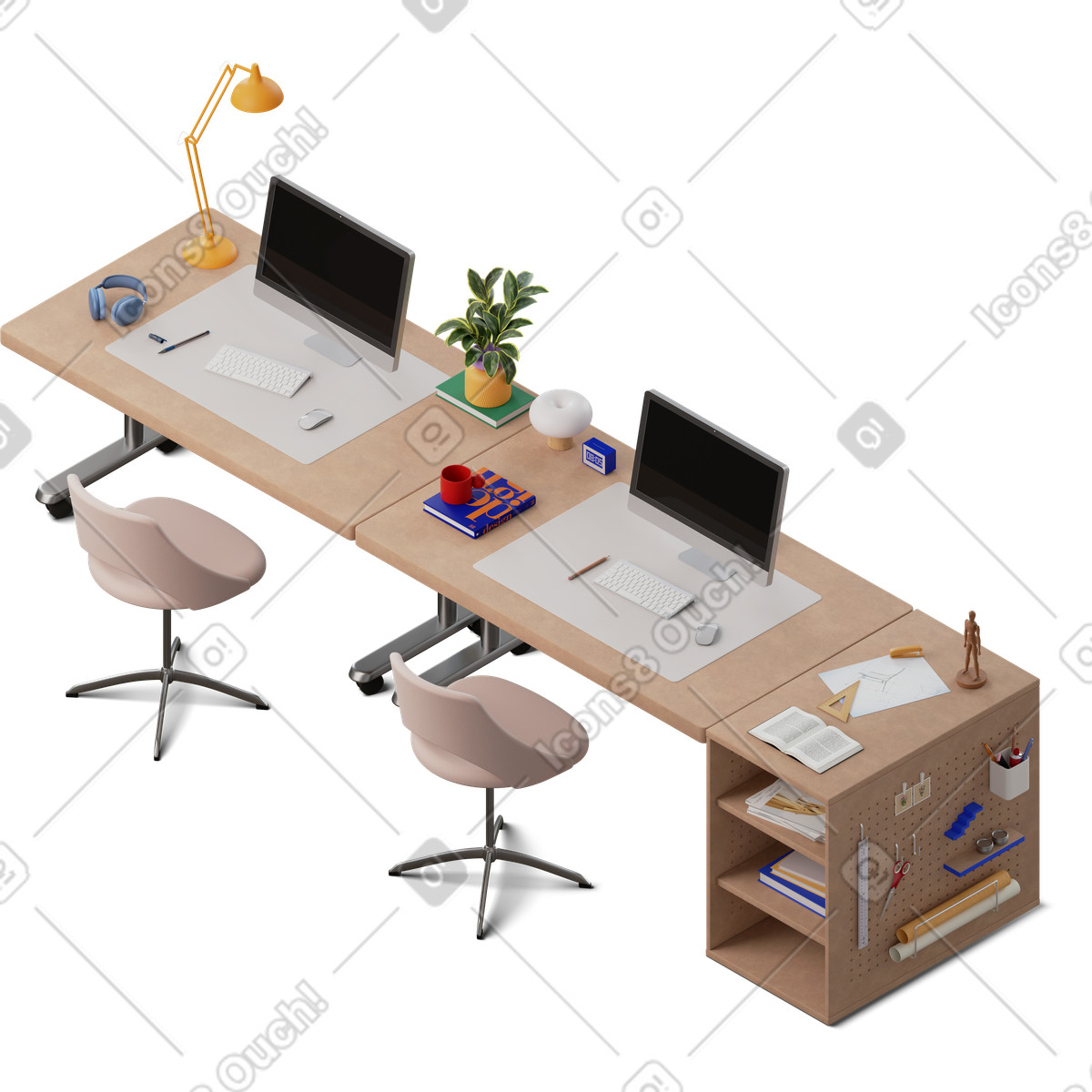 Isometric view of art studio desk illustration office clipart image in PNG SVG GIF