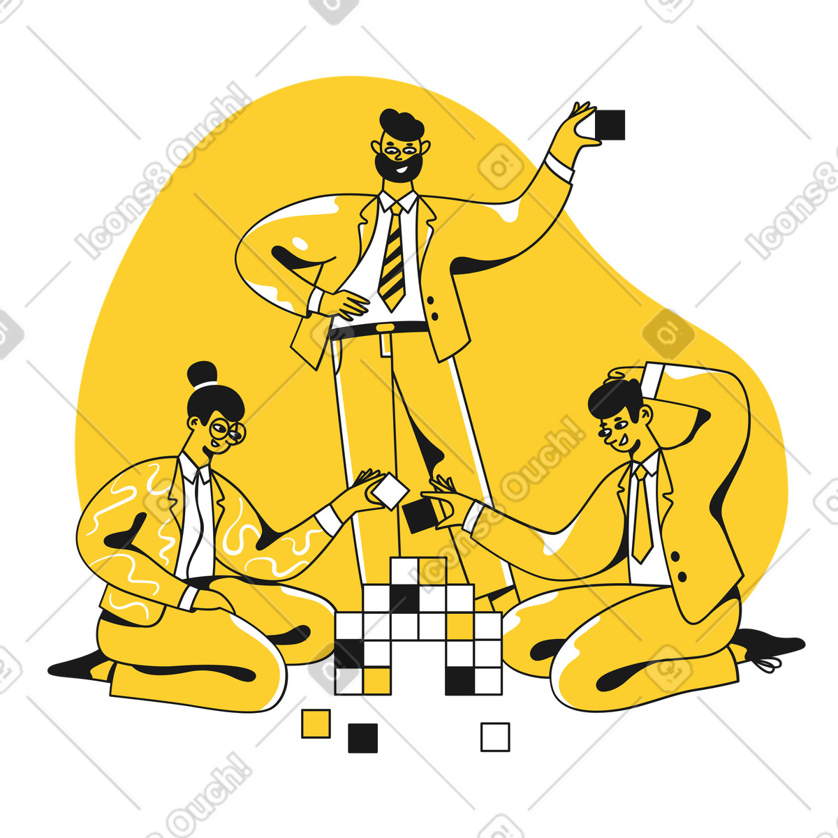 Teamwork im büro animierte Illustration Taxi-Stil als Download in GIF, Lottie (JSON), AE